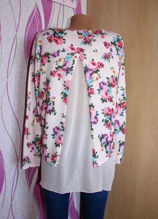 Кофточка / блуза/ свитшот нюд  в розочки с распоркой и шифоном, uk, l3 фото