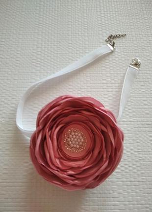 Чокер квітка роза троянда з тканини молочна.5 фото