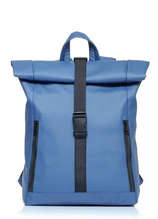 Рюкзак синій чоловічий великий шкіряний розкладний рол місткий7 фото