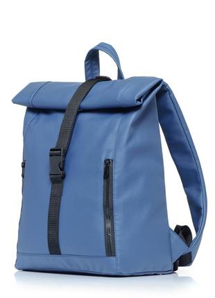 Рюкзак синій чоловічий великий шкіряний розкладний рол місткий5 фото