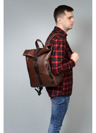 Рюкзак большой коричневый кожаный раскладной рол вместительный7 фото