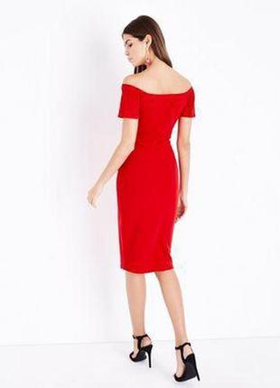 New look платье красное по фигуре карандаш футляр миди с открытыми плечами2 фото