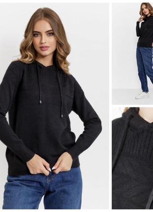 😍 шерсть (40 %)! светр жіночий з капюшоном колір чорний, oversize1 фото
