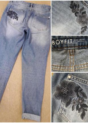 Next джинсы рванки бойфренд с вышивкой blue embroidered distressed boyfit 8 размер5 фото