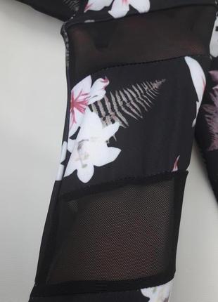 Крутые  леггинсы в цветочный принт со вставками сетка высокая посадка бренда new look3 фото