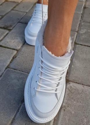 Шкіряні кеди зима осінь з натуральної шкіри замші цигейка на цигейці теплі