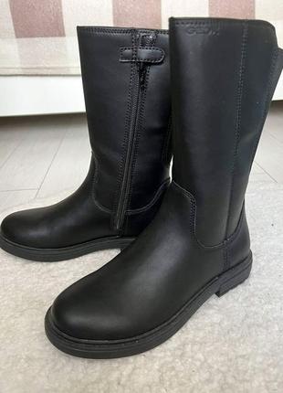 Сапоги geox, кожаные ботинки, черные сапожки, geox3 фото