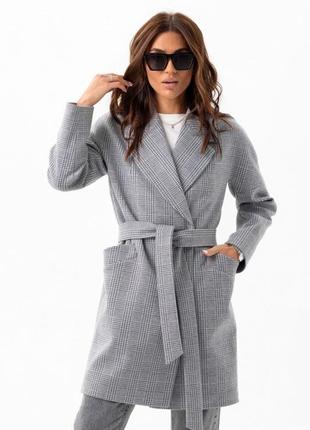 Premium quality, пальто женское оверсайз, зимнее утепленное, 70% шерсть, шерстяное в клетку, серое4 фото
