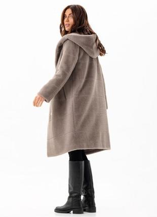 Original brand пальто женское эко альпака теплое утепленное slimtex, с капюшоном, зимнее, белое, черное, бежевое, капучино2 фото