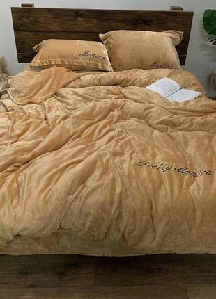 Качественные тёплое велюровое постельное бельё,  велюровый комплект теплого постельного белья, подарок4 фото