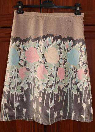 Дизайнерская велюровая (100% хлопок) юбка с вышивкой и принтом роз (размер м)1 фото