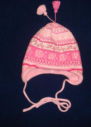 Дитяча шапочка шапка рожева тепла на зиму для дівчинки до 6 місяців