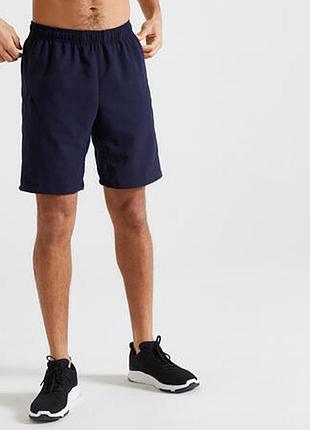 Шорты для фитнеса  decathlon domyos основные дышащие с карманами на молнии мужские , темно-синие .