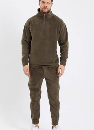 Мужской хаки флисовий костюм чоловічий хакі флісовий костюм