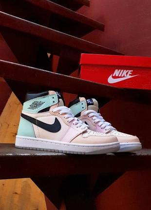 Кросівки nike air jordan 1 high retro beige|mint8 фото