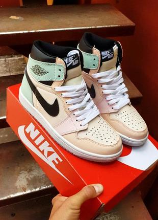 Кросівки nike air jordan 1 high retro beige|mint10 фото