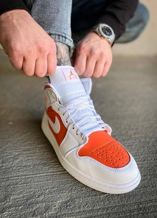 Кросівки nike air jordan 1 retro white orange4 фото