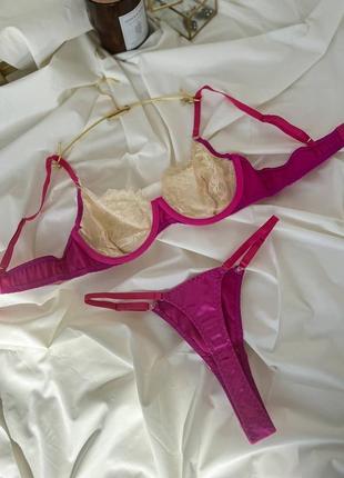 Малиновий рожевий мережевний сексуальний комплект нижньої білизни6 фото