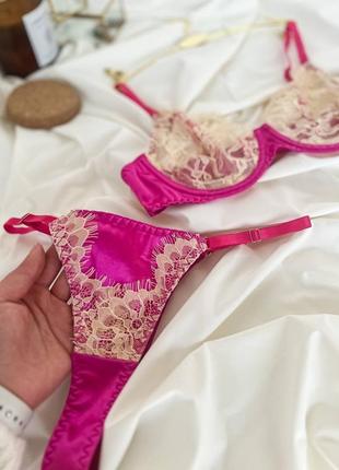 Малиновий рожевий мережевний сексуальний комплект нижньої білизни3 фото