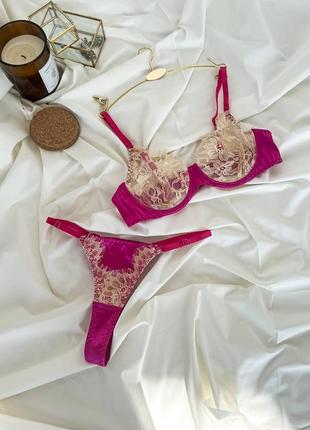 Малиновий рожевий мережевний сексуальний комплект нижньої білизни