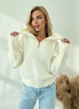 Об'ємний светр з блискавкою светр х високою горловиною теплий светр під горло