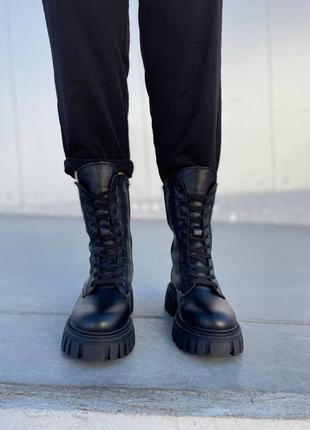 Берці зимові жіночі, чорні високі черевики натуральна шкіра3 фото