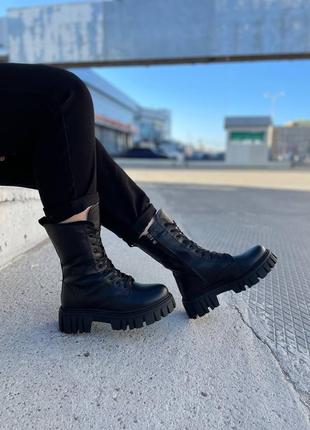 Берці зимові жіночі, чорні високі черевики натуральна шкіра7 фото