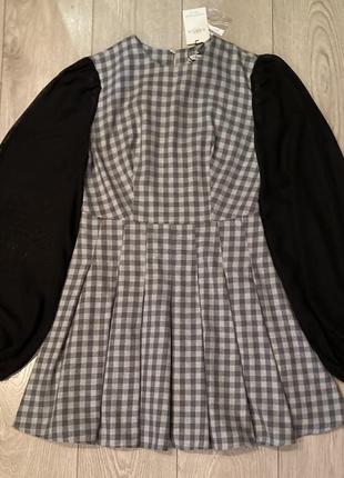Сукня у клітинку з шифоновими рукавами4 фото