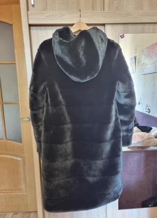 Шуба черная эко мех, искусственная, пальто зимнее женское2 фото