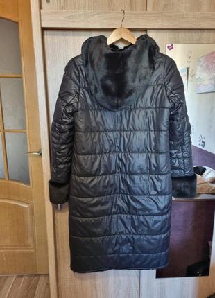 Шуба черная эко мех, искусственная, пальто зимнее женское5 фото
