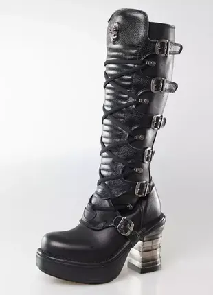 New rock 8272 s2 черевики чоботи високі чорні шкіра жіночі