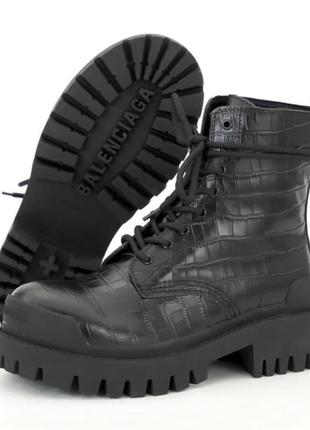 Женские ботинки balenciaga strike lace-up boot, кожа, черный, вьетнам