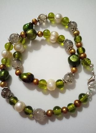 Бусы  жемчуг, агат