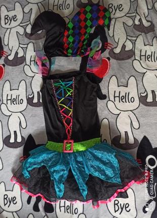 Карнавальное маскарадное платье наряд ведьмы ведьмочки клоунесы харли квин 12-14 лет