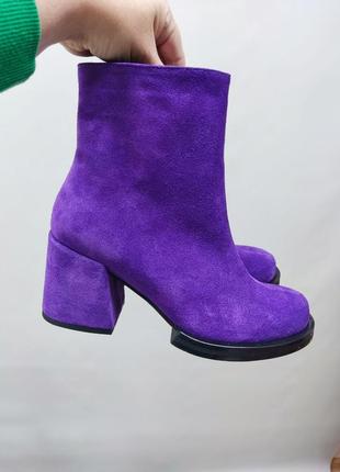 Стильные ботинки женские натуральная итальянская кожа и замша люкс фиолетовые6 фото
