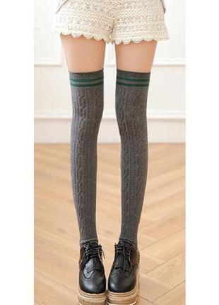 Гольфы серые выше колен с текстурой вязки