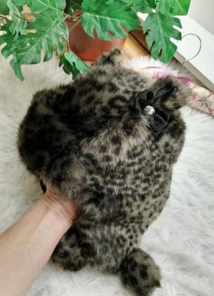 Меховая шапочка леопардовый принт1 фото