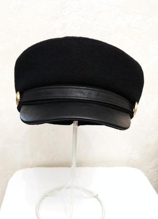 Стильна кепі з вовни. жіноча кепка з шкіряним козирком. фуражка. капітанка2 фото