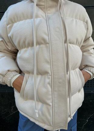 Зима!! куртка пуховик дутик пуффер зефирка с капюшоном теплая непромокаемая непродуваемая кашемир вовна молоко песочная мокко коричневая серая4 фото