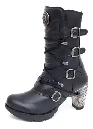 New rock 5815 s10 черевики чоботи нью рок чорні високі шкіра 4 пряжки