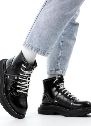 Женские высокие кожаные ботинки с мехом ALEXANDER MCQUEEN LARRY HIGH-TOP SNEAKERS
