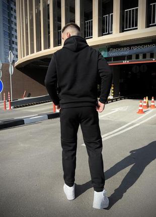 Зимний спортивный костюм nike с начесом черный худи + черные штаны4 фото