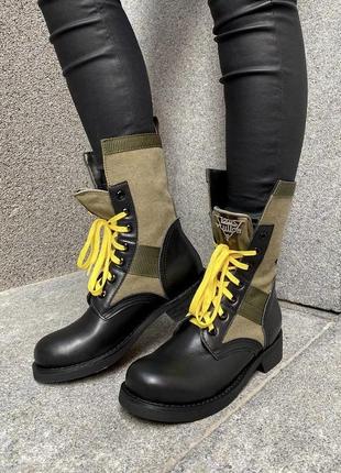 Классные женские ботинки в стиле louis vuitton metropolis ranger boots чёрные с хаки