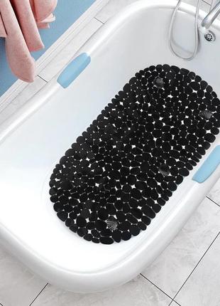 Силіконовий килимок для ванни bathlux овальної форми, нековзний, люкс якість 69 х 35 см чорний топ5 фото