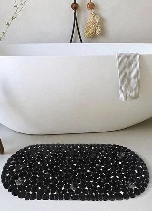 Силіконовий килимок для ванни bathlux овальної форми, нековзний, люкс якість 69 х 35 см чорний топ6 фото