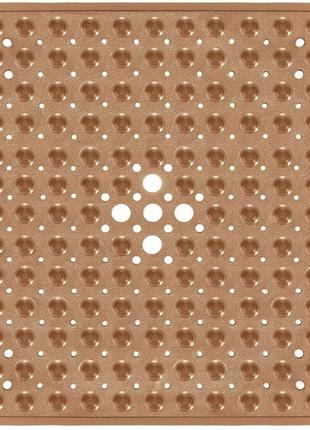 Силіконовий килимок протиковзкий bathlux на присосках для ванни та душу, квадратний 50х50 см коричневий топ2 фото