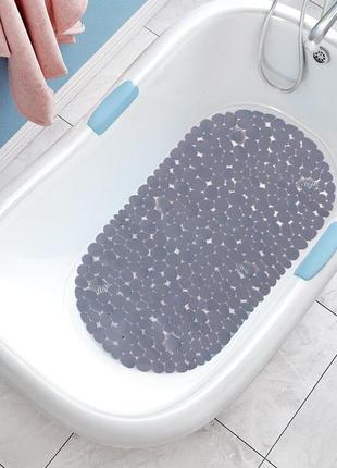 Силиконовый коврик для ванны bathlux овальной формы, нескользящий, люкс качество 69 х 35 см серый топ4 фото