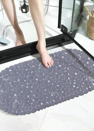 Силиконовый коврик для ванны bathlux овальной формы, нескользящий, люкс качество 69 х 35 см серый топ5 фото