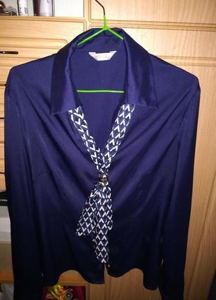 Блуза темно синяя с шарфом1 фото