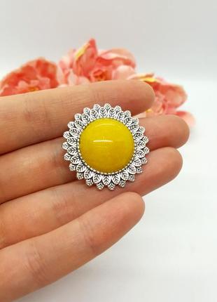 🌻☀️ брошь "соняшник" натуральний камінь жовтий нефрит подсолнух5 фото
